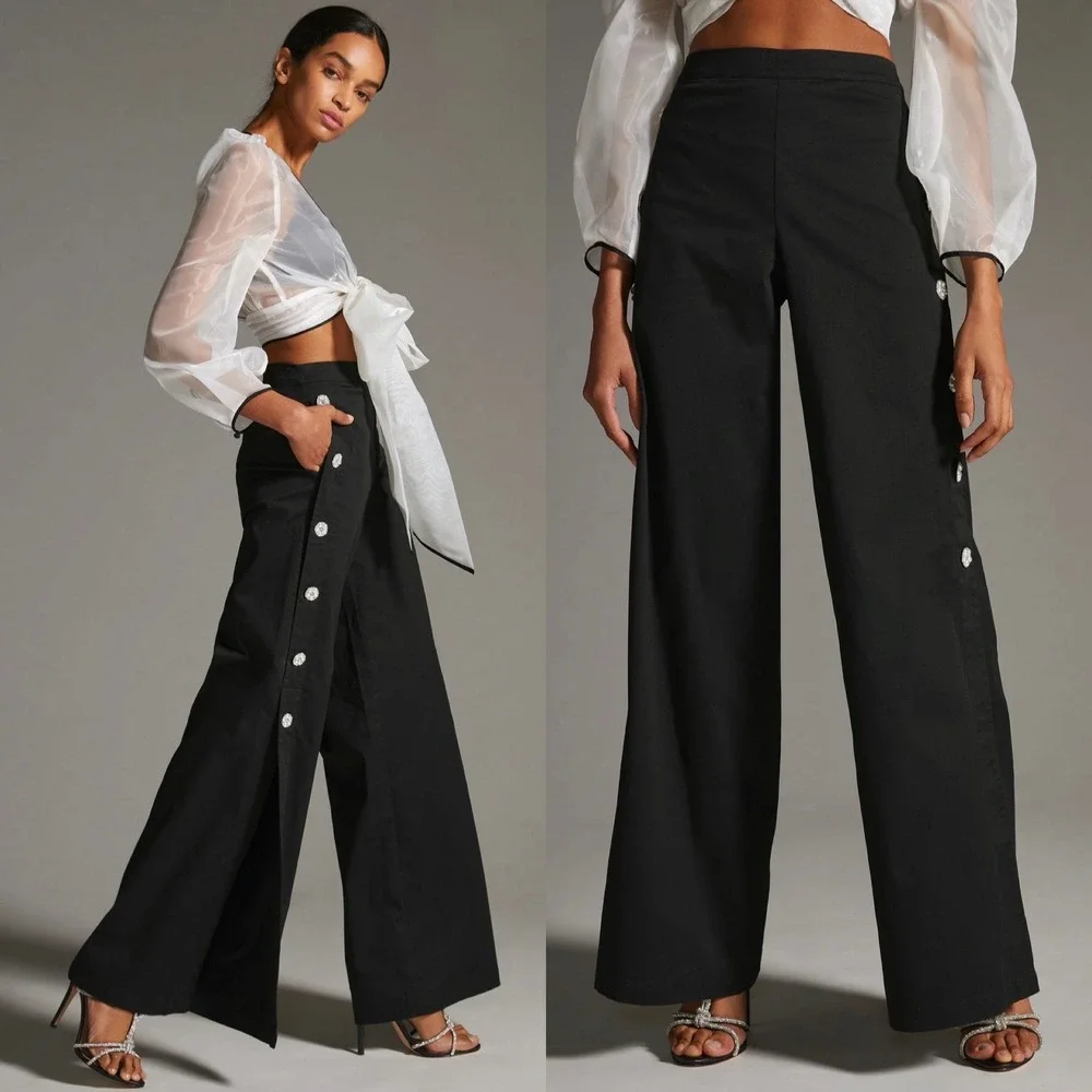Anthropologie Corey‎ Lynn Calter Side-Button Wide-Leg Pants Size Medium